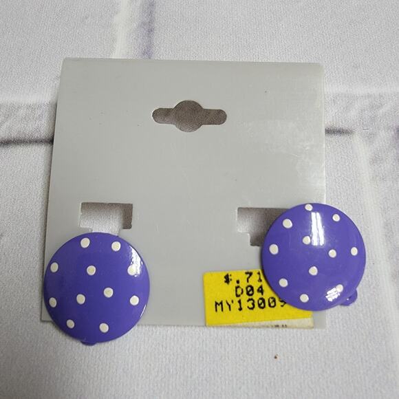 Vintage Clip On Earrings Blue/Purple with White Dots - Picture 1 of 2